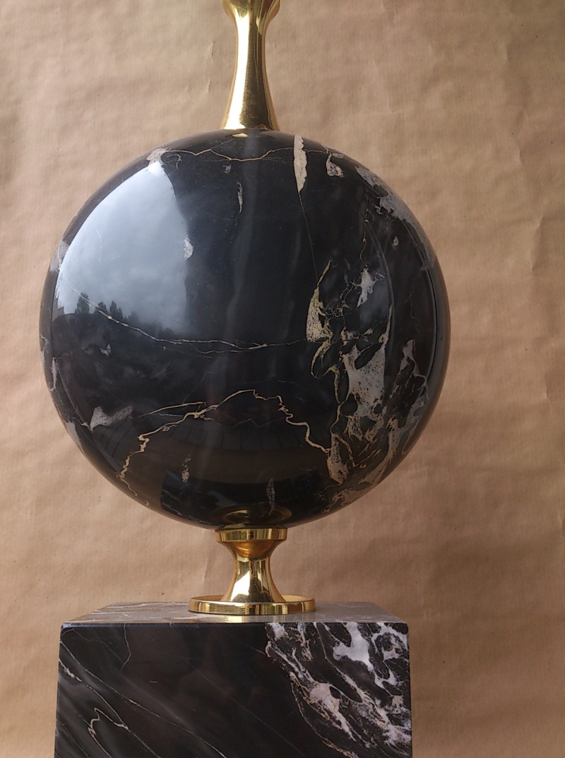 Exceptional and oversized Maison Barbier lamp in veined black marble and brass - France 1960's 