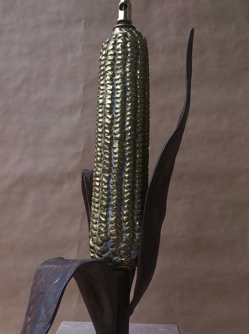 Brass and enameled steel elegant corn lamp in the style of Maison Charles - France 1970's