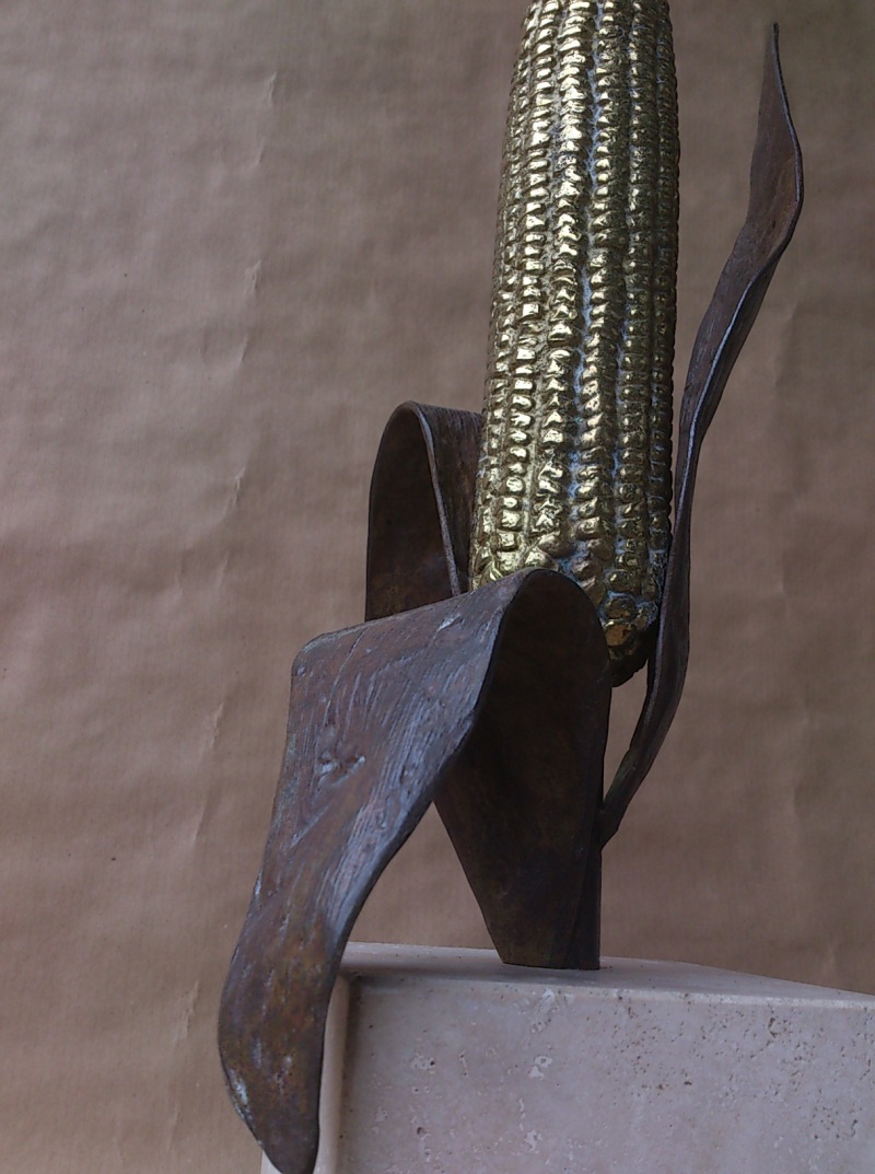 Brass and enameled steel elegant corn lamp in the style of Maison Charles - France 1970's